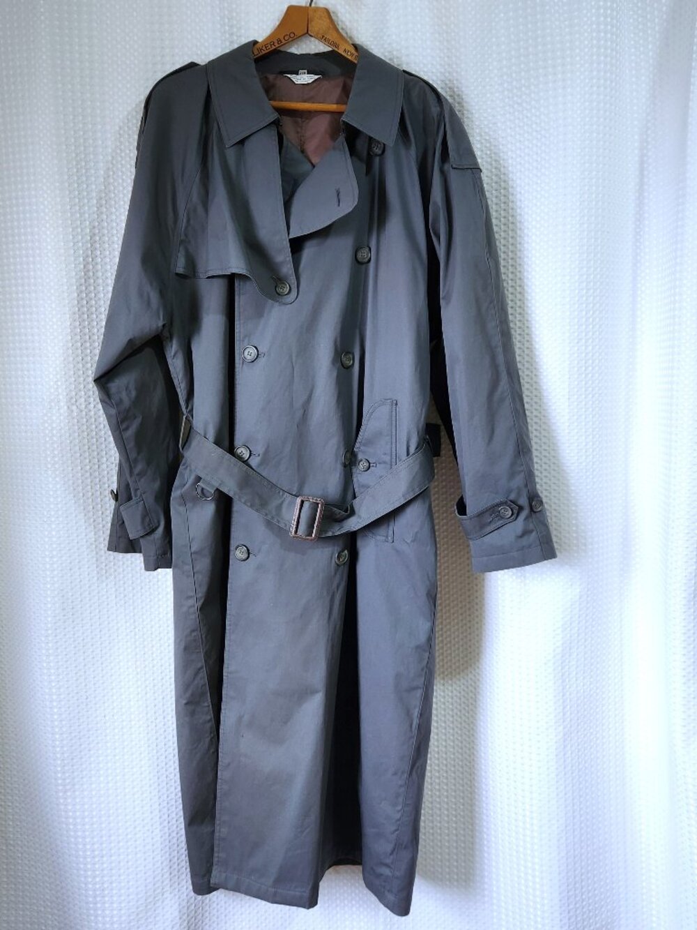 Club International Vintage Trench Coat Men 38R Fits XXL Gray Belted Tip Top 90s